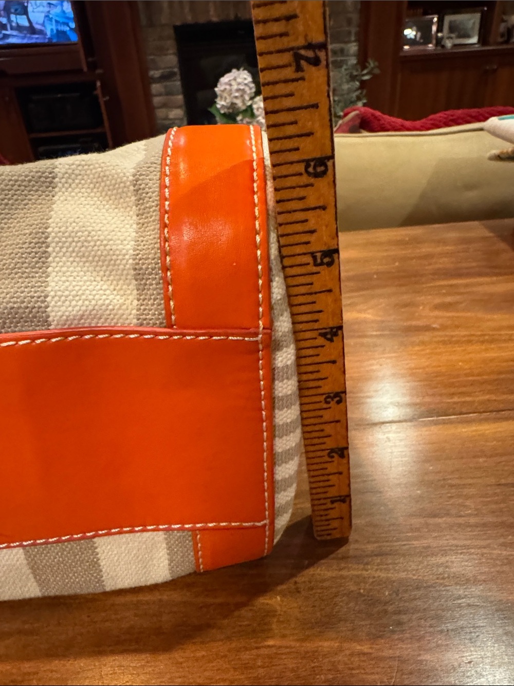 NWT Francesco Biasia Perfect Striped Canvas Leather Tote Bag Orange Luxury Italy - Picture 14 of 14
